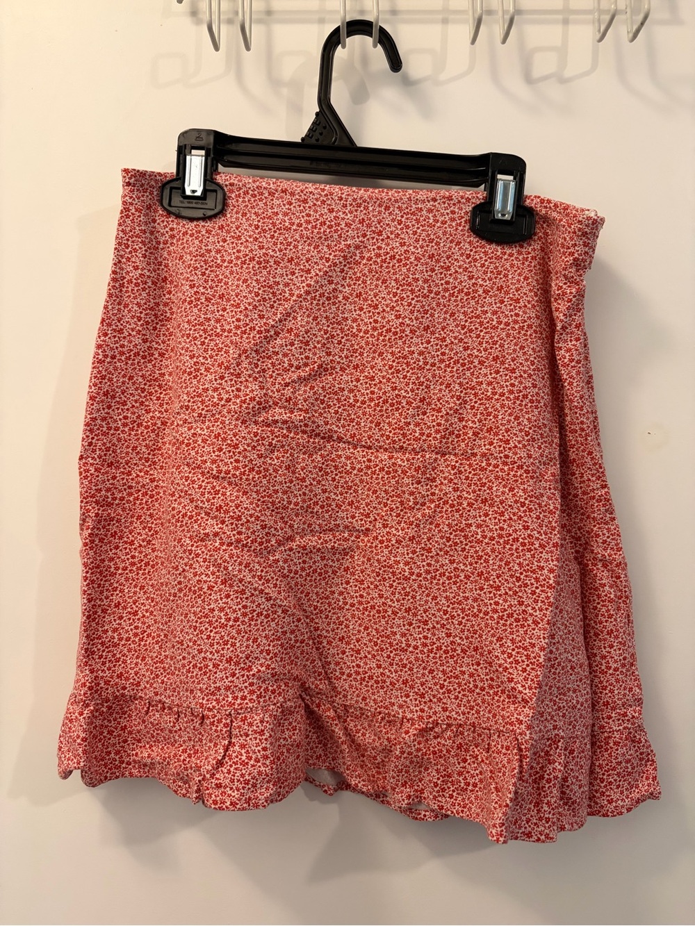 Abercrombie & Fitch Red Floral Ruffle-Hem A-Line Skirt